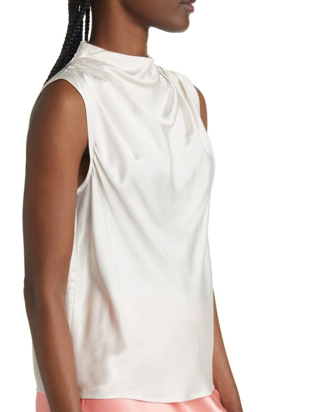 Rails Kaleen Satin Sleeveless Mock Neck Top in Ivory
